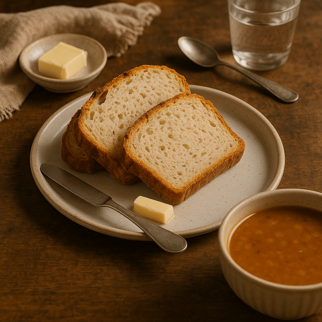 Sliced no knead gluten free bread with butter